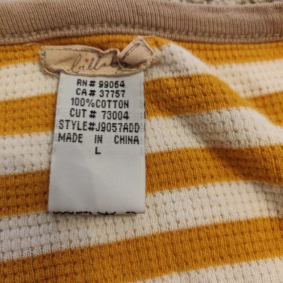 Billabong Womens Long Sleeve Shirt Thermal Yellow Stripe Size L Button Detail - Picture 5 of 6
